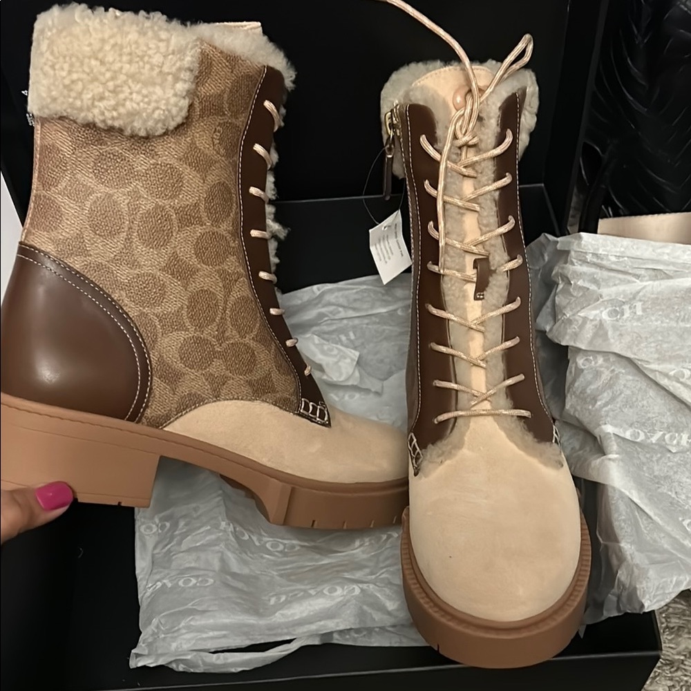 Coach Women's Lace Up Boots in Blush